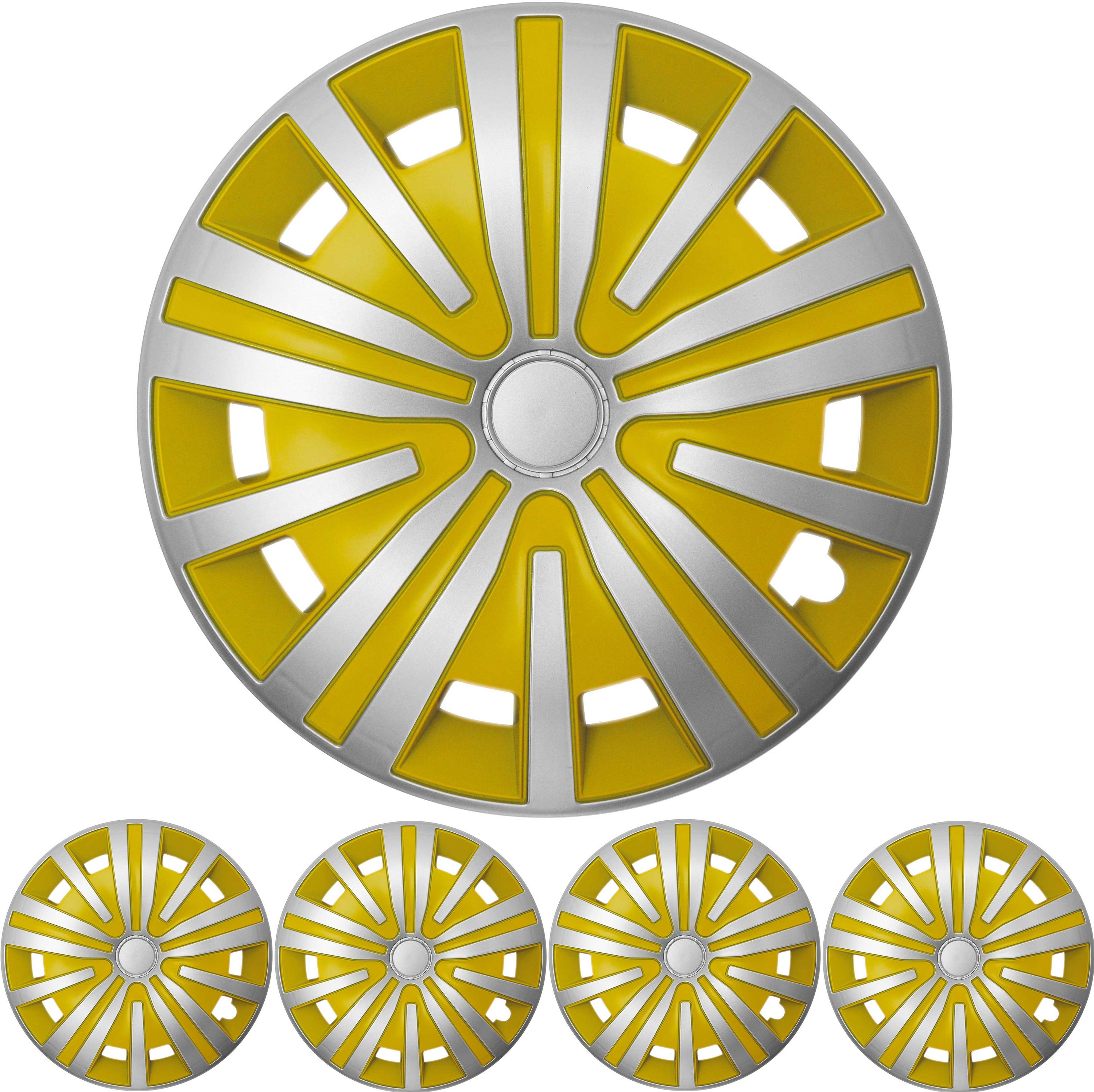 16 ZOLL 4x PREMIUM DESIGN Radkappen Radzierblenden Set Spinel in Silber / Gelb