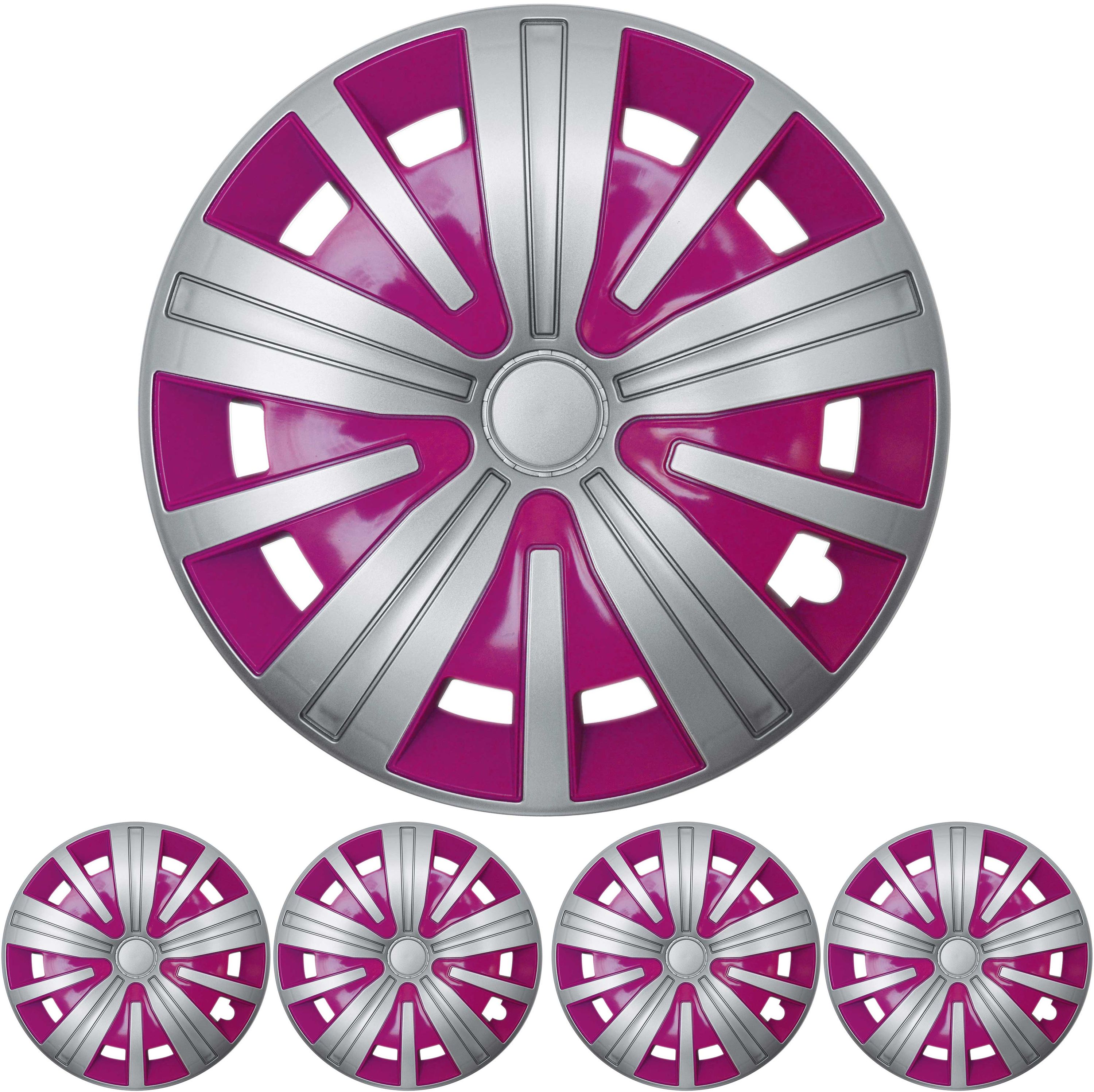15 ZOLL 4x PREMIUM DESIGN Radkappen Radzierblenden Spinel BIS in Silber / Pink