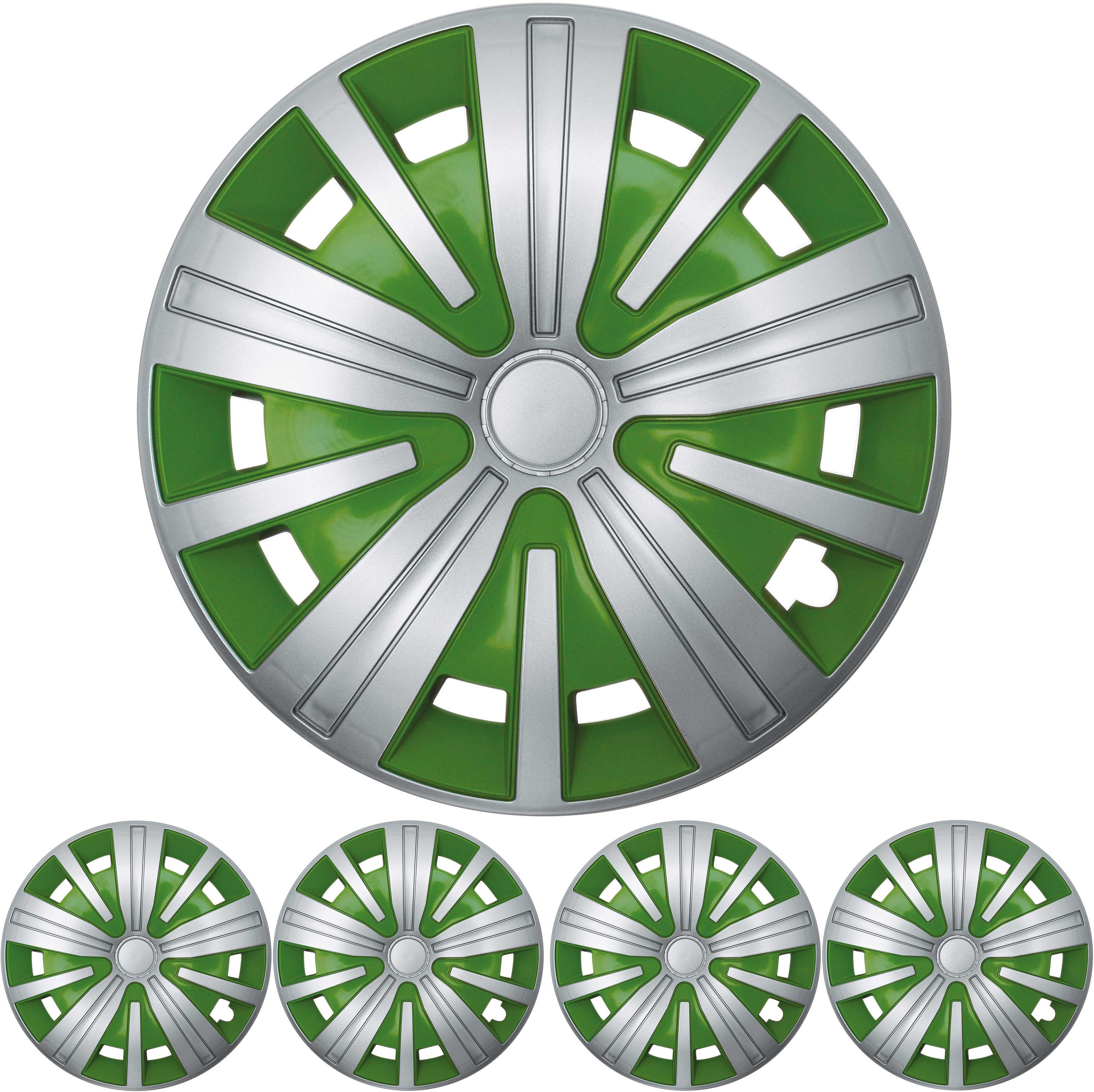 16 ZOLL 4x PREMIUM DESIGN Radkappen Radzierblenden 'Spinel BIS' in Silber / Grün
