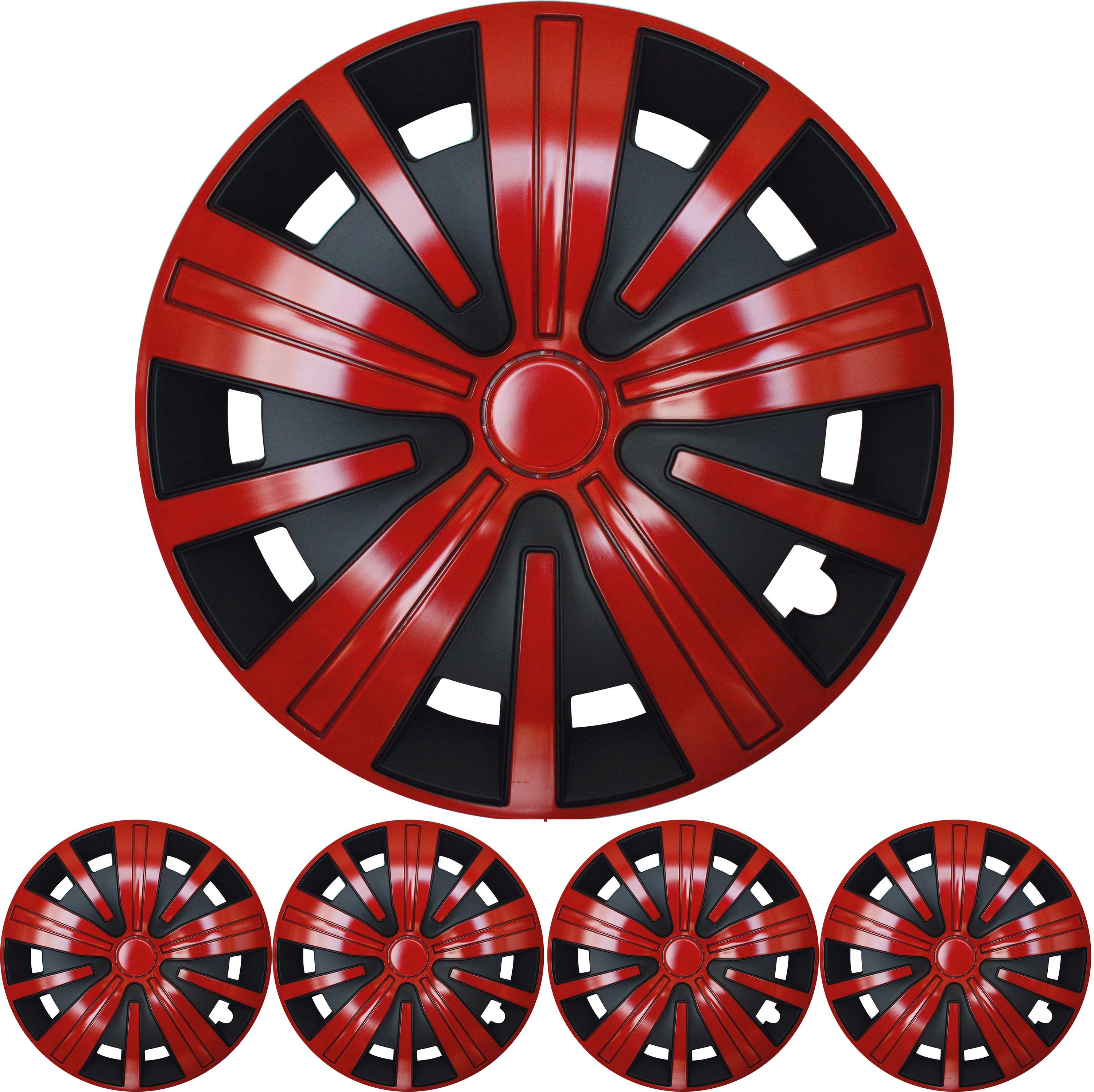 16 ZOLL 4x PREMIUM DESIGN Radkappen Radzierblenden Spinel BIS in Rot / Schwarz
