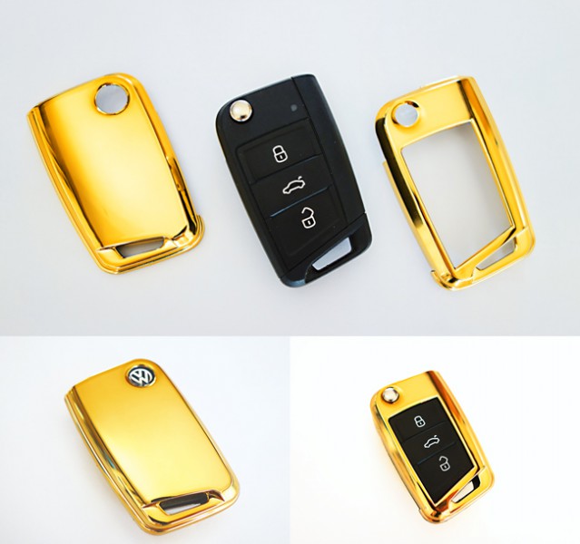Key Cover Gehäuse im Gold Look Klapp Schlüssel Fernbedienung für VW Golf 7 VII