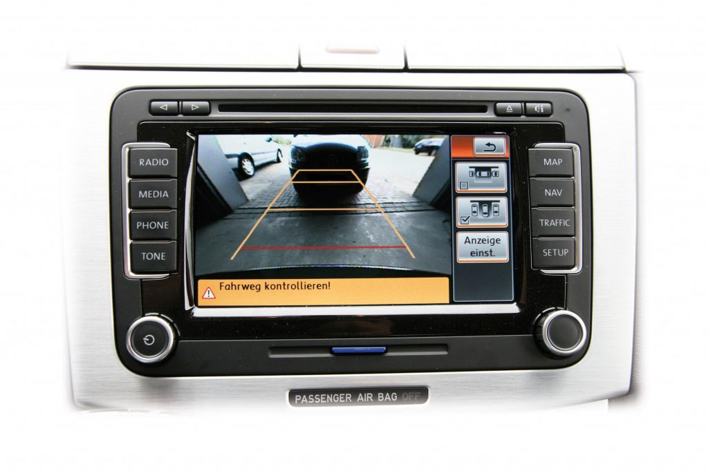 Original Kufatec Komplett- Set Nachrüstung Rückfahrkamera + Kabelbaum für VW T5 Typ 7E ab Modelljahr 2010 bis 2015