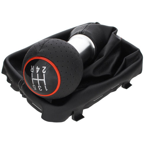 Schaltknauf + Schaltmanschette in Schwarz / Alu 5-Gang (R-Gang Rechts unten) Ring Rot für Audi A4 8E B6