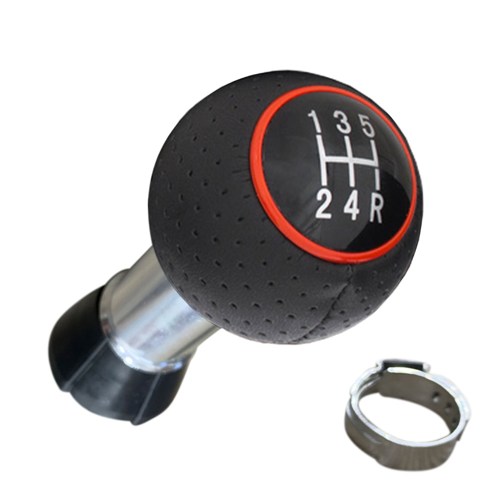 Schaltknauf Schwarz Lochleder Ring Rot 5-Gang R-Gang rechts unten passend für viele Fahrzeuge