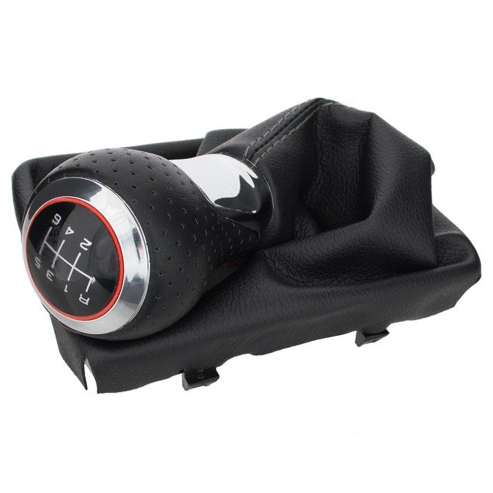 Lochleder Sport Schaltknauf Knauf + Schaltmanschette Schwarz Chrom mit roten Ring 6-Gang für Audi A3 8L ab 1996-2003