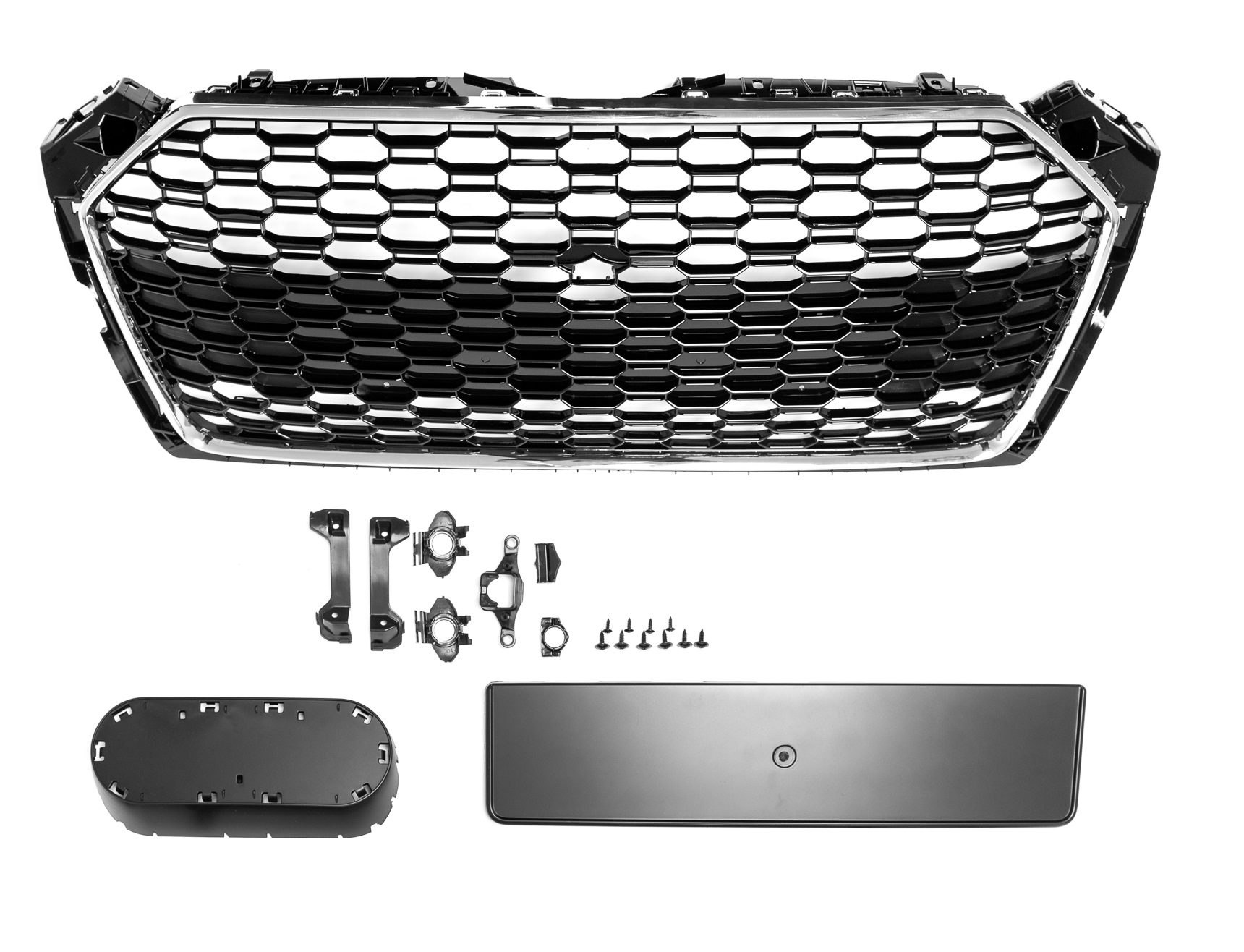 Kühlergrill Sportgrill in Schwarz mit Wabengitter Chrom Rahmen für Modelle mit PDC (Park Distance Control) für Audi A5 F5 ab 2016-