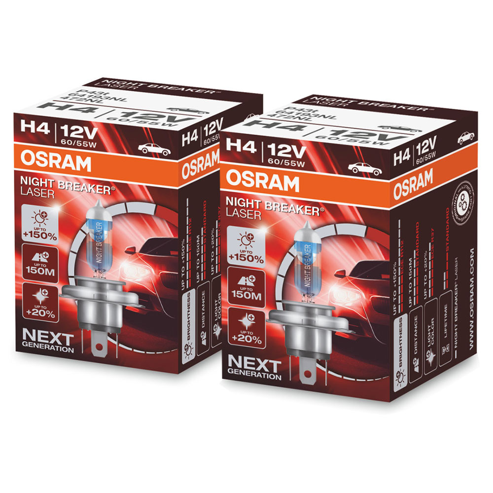 2 Stück OSRAM NIGHT BREAKER LASER +150% Next Generation Lampen Birnen für Scheinwerfer / Fassung H4