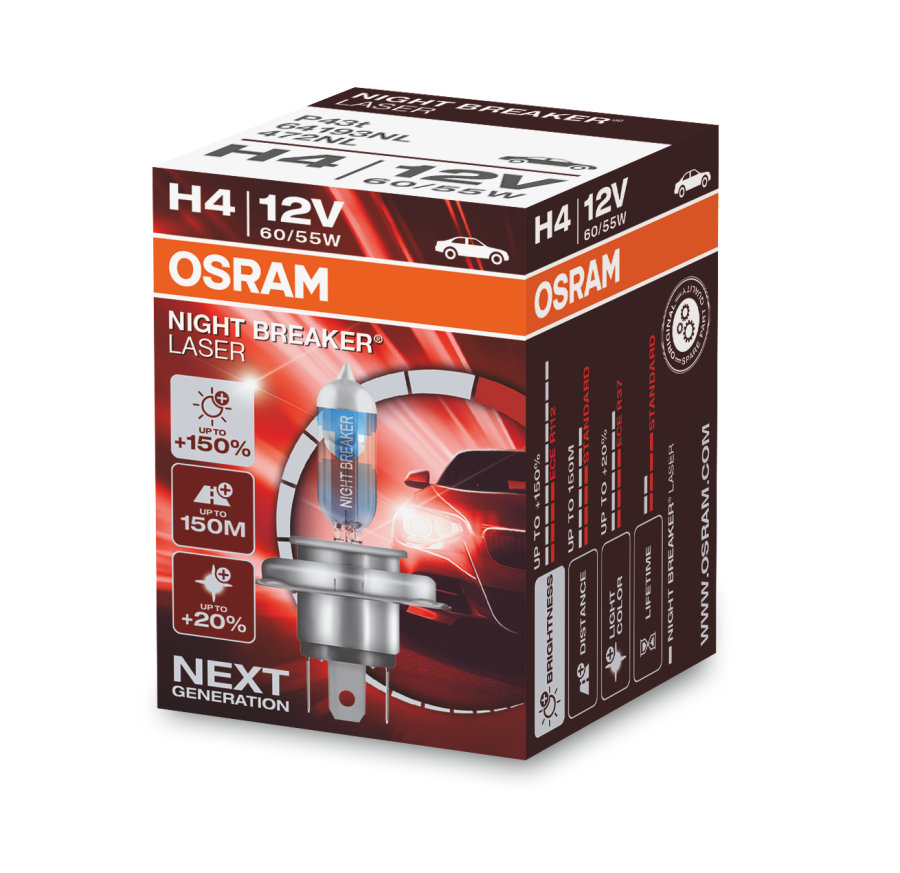 2 Stück OSRAM NIGHT BREAKER LASER +150% Next Generation Lampen Birnen für Scheinwerfer / Fassung H4