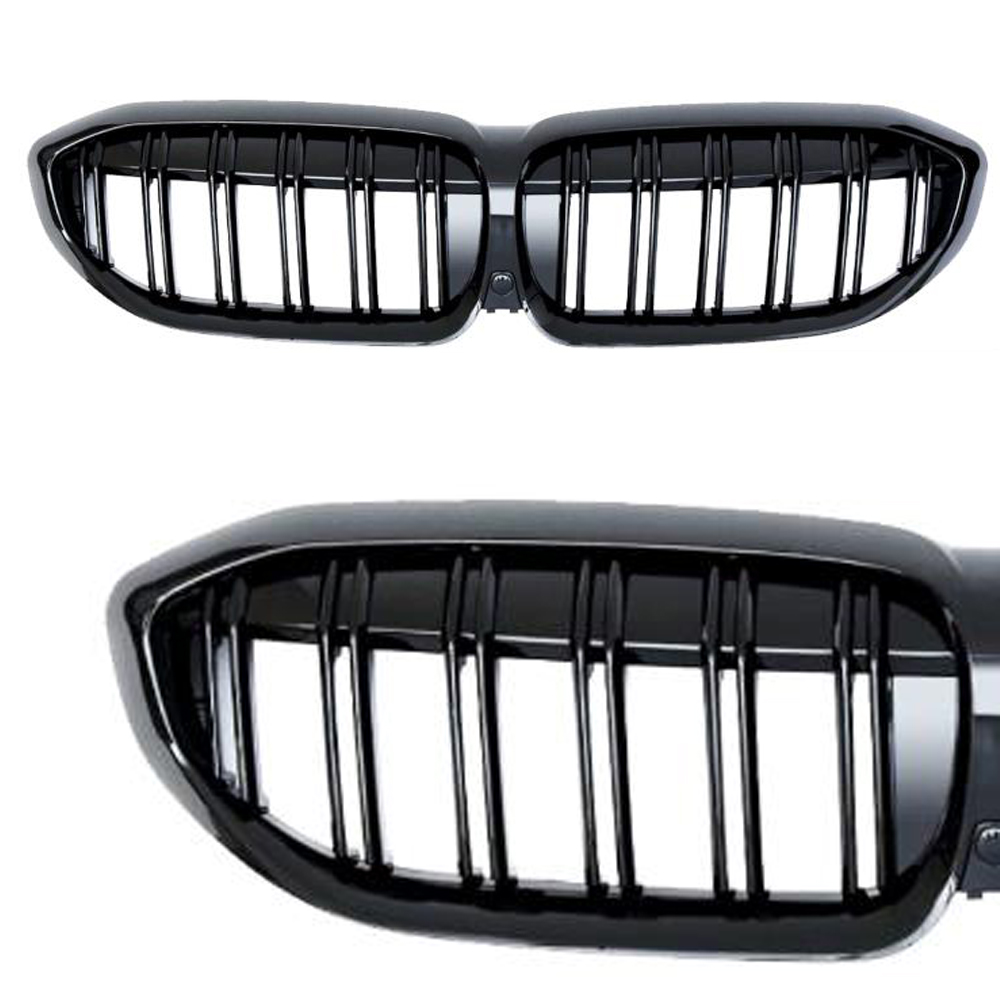 Kühlergrill Sportgrill mit DOPPELRIPPE in Schwarz Glanz Sport Ausführung für BMW 3er G20 G21 ab 2019-