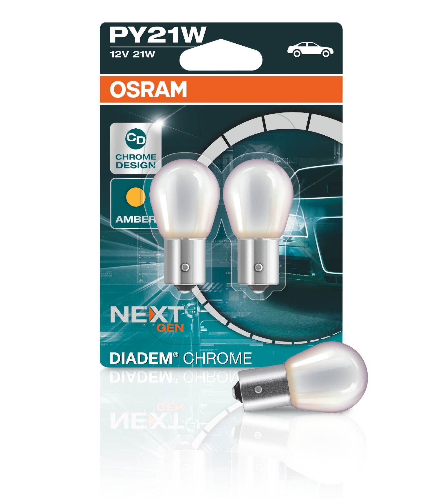 2 Stück OSRAM Diadem Chrome NEXT GENERATION Lampen Birnen für Scheinwerfer Rückleuchten / Fassung BAU15s PY21W
