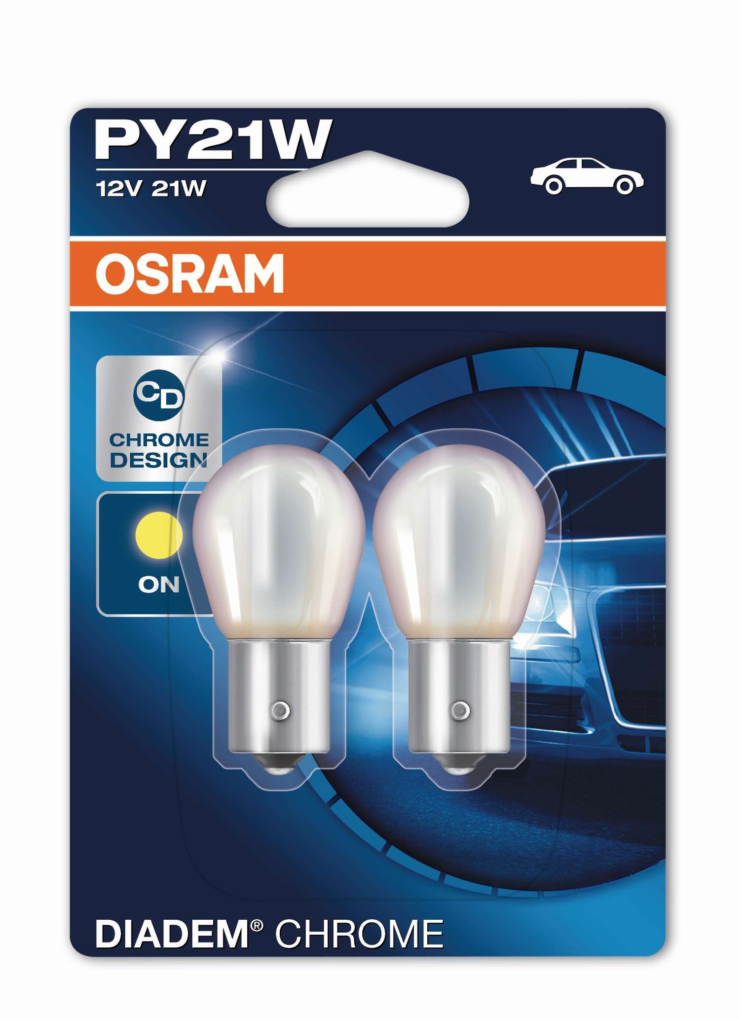 2 Stück OSRAM Diadem Chrome Lampen Birnen für Scheinwerfer Rückleuchten / Fassung BAU15s PY21W