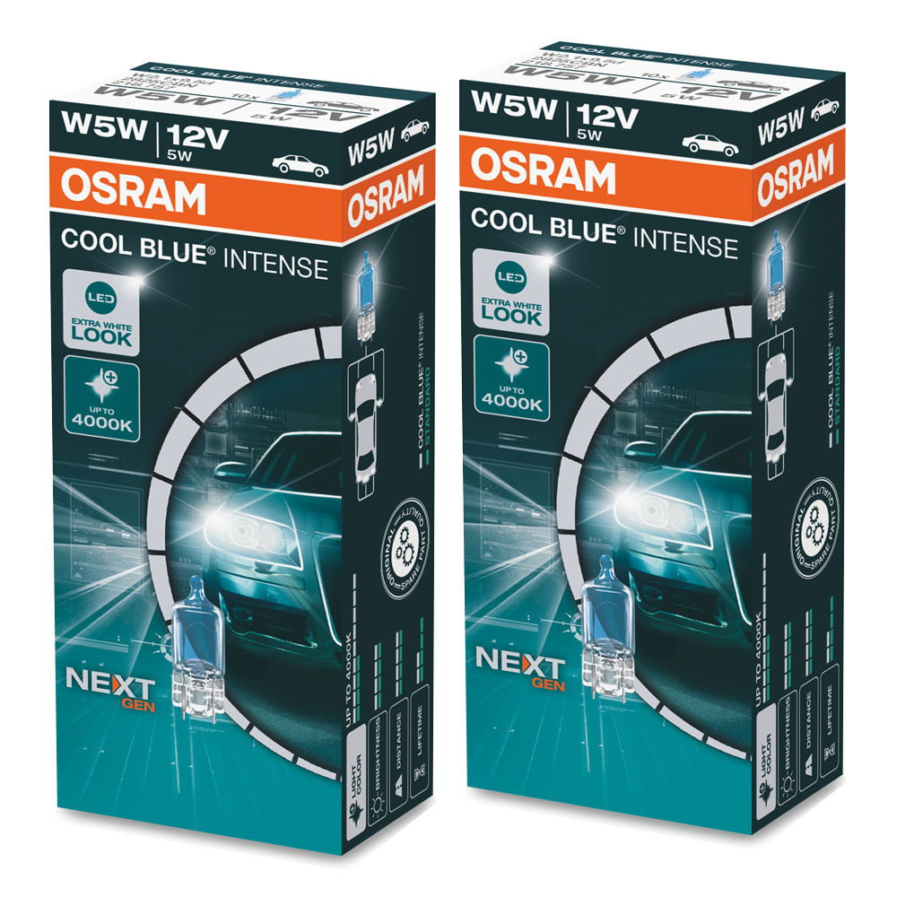 2 Stück OSRAM COOL BLUE INTENSE NEXT GENERATION 5000K Lampen Birnen für Scheinwerfer / Fassung T10 W5W