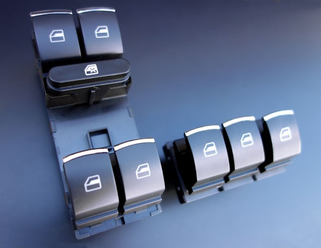 Fensterheber Schalter Set ALU Look Beleuchtung Grün für Skoda Fabia 6Y Octavia II 1Z Superb 3T Yeti 5L