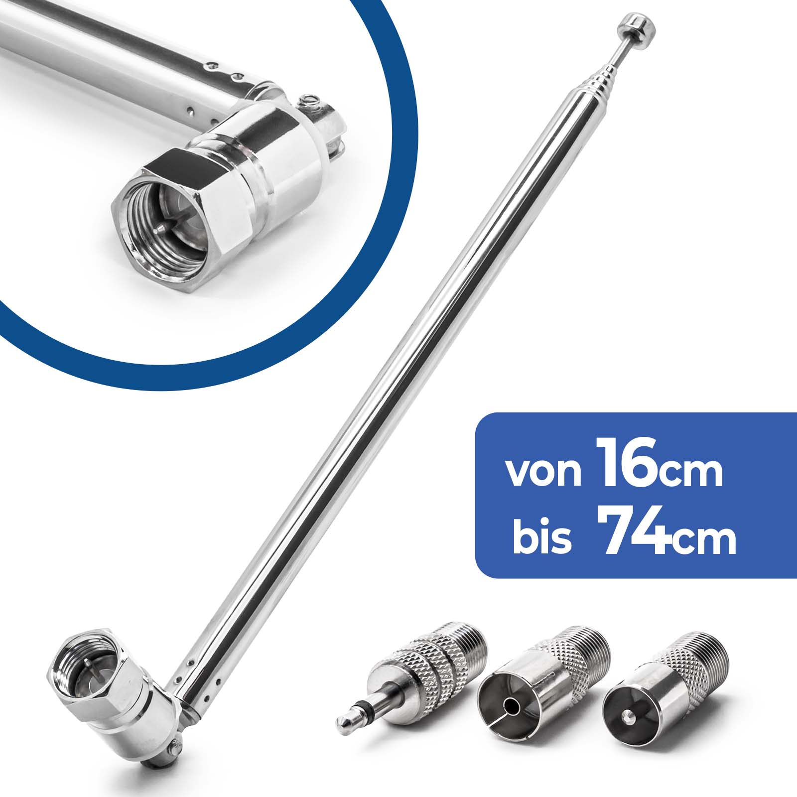 74cm Teleskop Antenne Ersatz F Stecker DAB UKW Radio FM AM Auto Audio