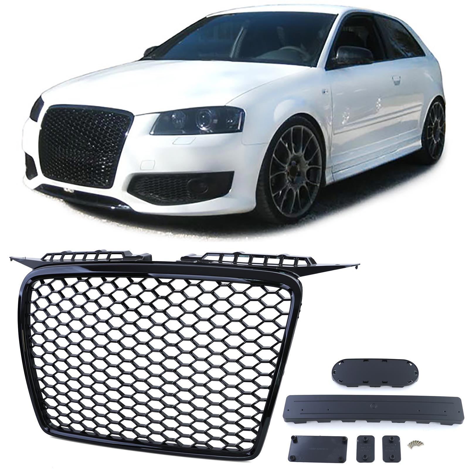 Kühlergrill Sportgrill Wabengrill Grill Schwarz Glanz für Audi A3 8P 2005-2008