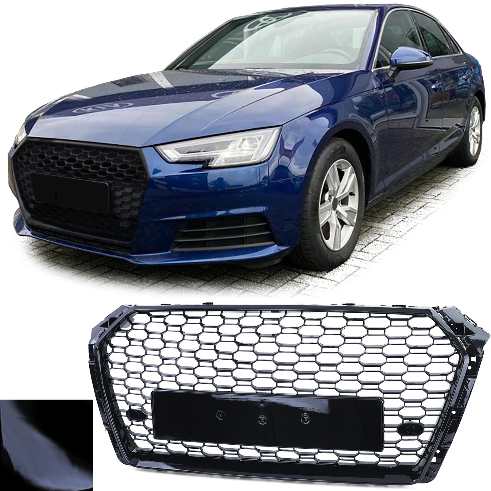 Kühlergrill Sportgrill Wabengrill Grill Schwarz Glanz für Audi A4 B9 8W ab 2015-2019