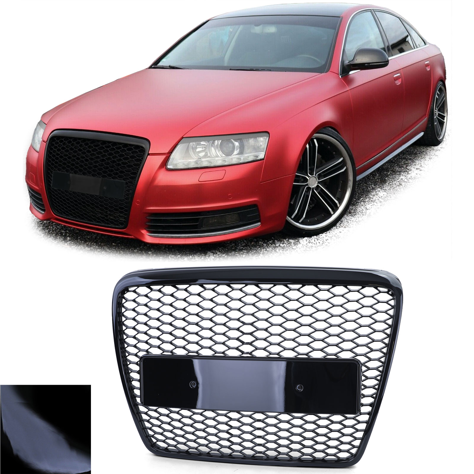 Kühlergrill Sportgrill Wabengrill Grill Schwarz Glanz für Audi A6 C6 4F Facelift ab 2008-2011