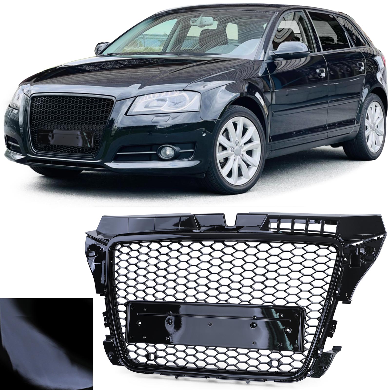 Kühlergrill Sportgrill Wabengrill Grill Schwarz Glanz für Audi A3 8P Facelift ab 2008-2013