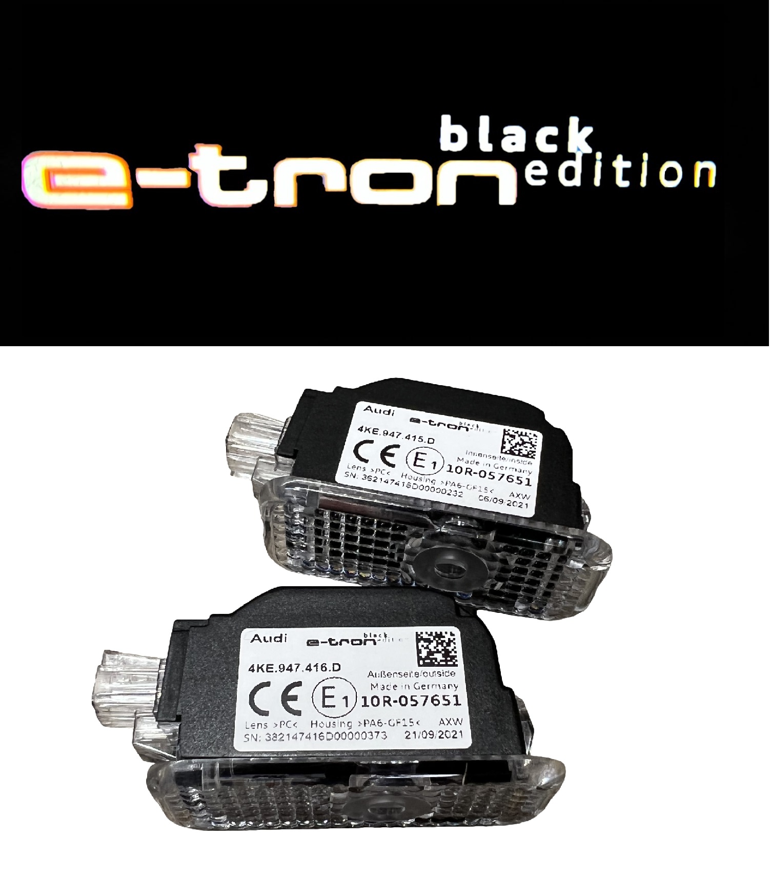 Original Audi 'e-tron black edition' LED Einstiegsbeleuchtung Logo Türe Projektor SET Links + Rechts 4KE947415D + 4KE947416D für Audi
