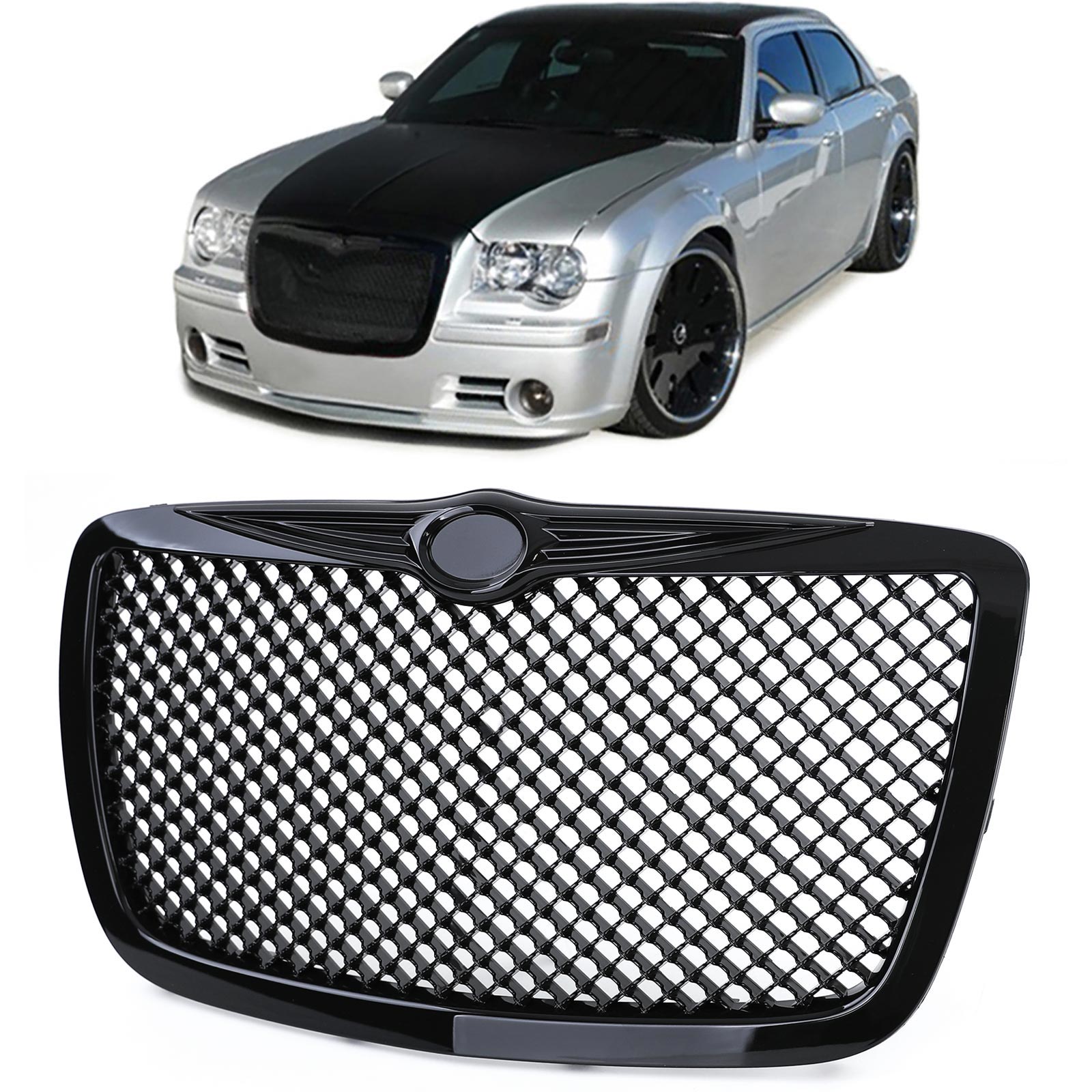 Kühlergrill Sportgrill Wabengrill Grill in Schwarz Glanz für Chrysler 300C ab 2004-2011