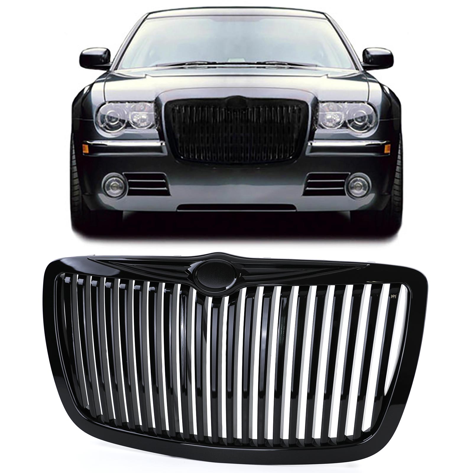 Kühlergrill Sportgrill Wabengrill Grill Schwarz Glanz im RR Look für Chrysler 300C ab 2004-2011
