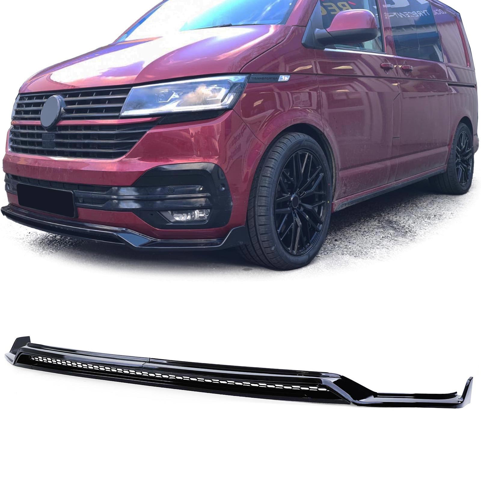 Frontspoiler Spoiler Lippe Stoßstange + Montage Zubehör in Schwarz Glanz für VW T6.1 ab 2019-