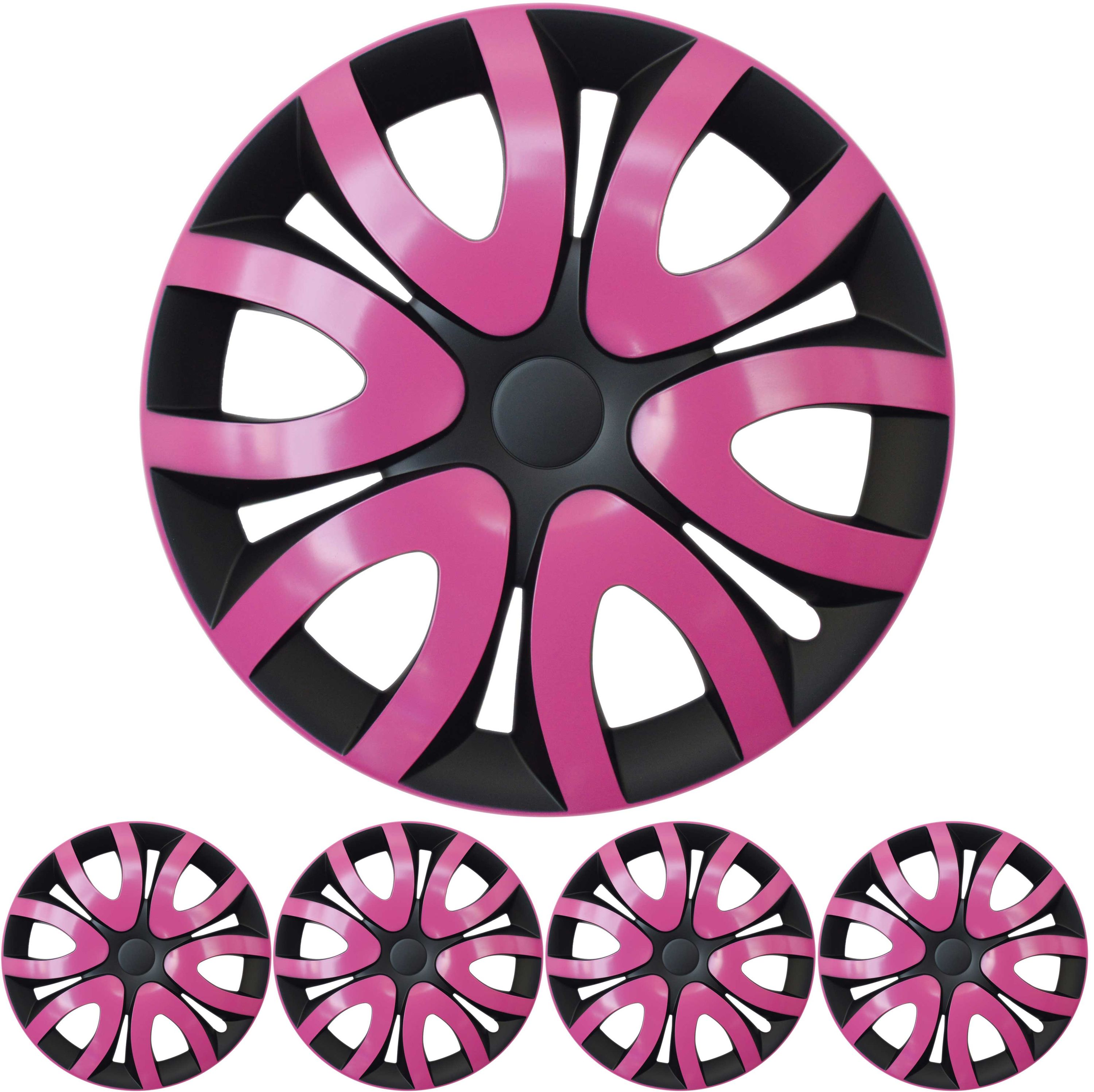 14 ZOLL 4x PREMIUM DESIGN Radkappen Radzierblenden Set 'Mika' in Pink / Schwarz