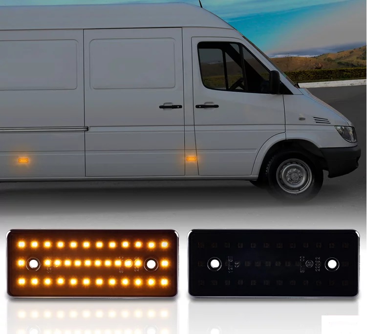 2x LED Seitenmarkierungsleuchten Seitenmarkierungs Leuchten Seitenbegrenzungsleuchten in Schwarz Smoke SET für Mercedes Sprinter W901-905 ab 1995-2006 / VW LT 1995-2006