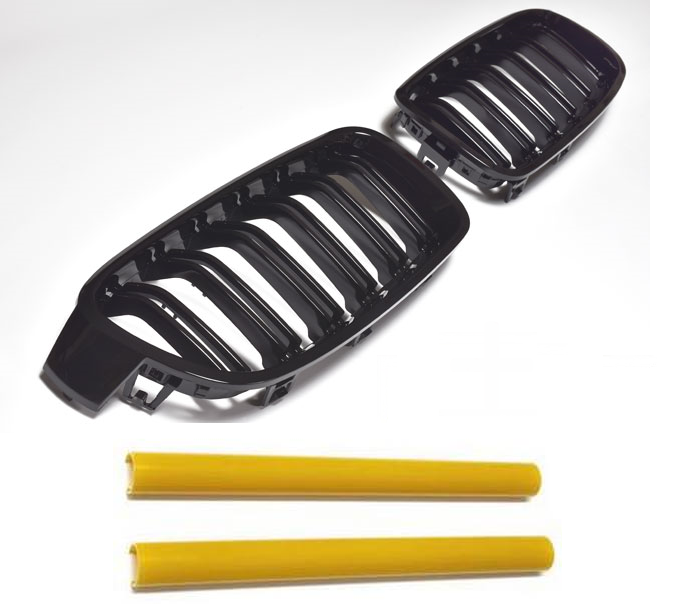 Kühlergrill Sportgrill Grill Gitter Schwarz Glanz + Grill Streben in GELB für BMW 3er F30 / F31 ab 2011-2019