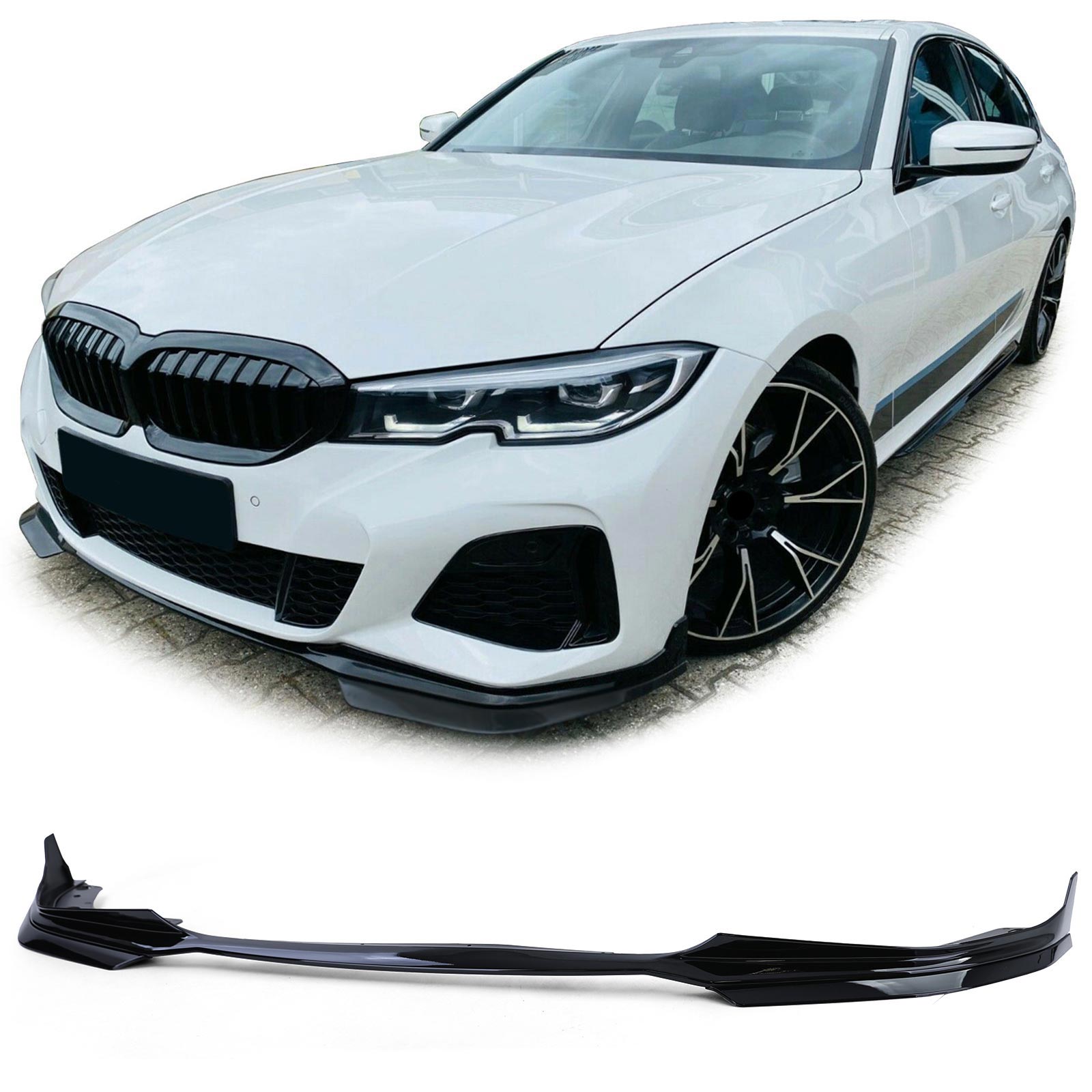 Frontspoiler Performance Spoiler Lippe Stoßstange in Schwarz Glanz für BMW 3er G20 G21 ab 2018 mit M-Paket