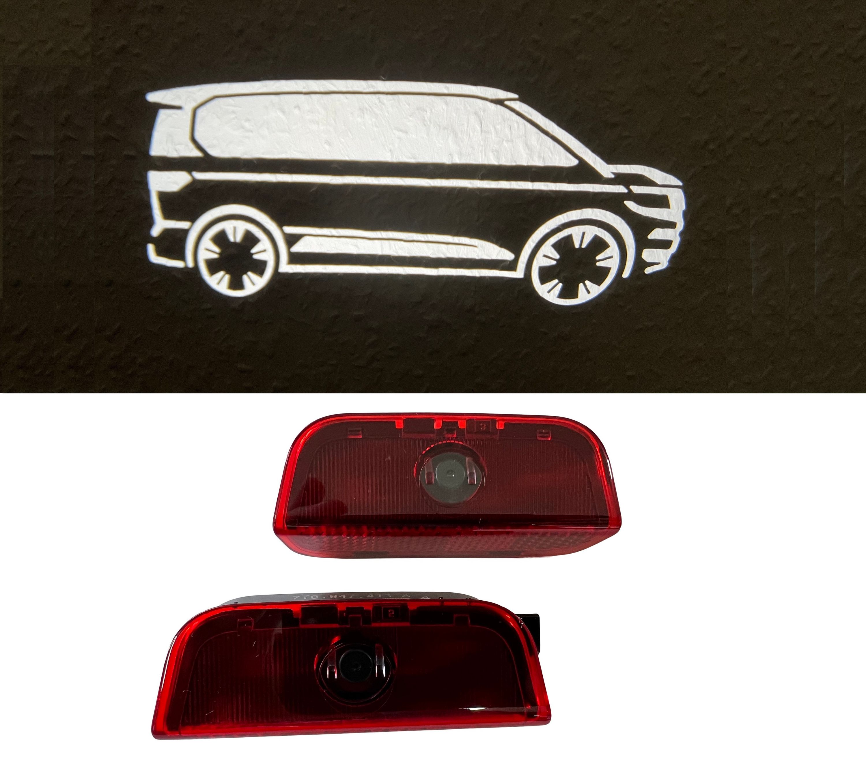 Original VW 'T7 BULLI' LED Einstiegsbeleuchtung Logo Türe Projektor SET Links + Rechts für VW T7 VII Bus Transporter