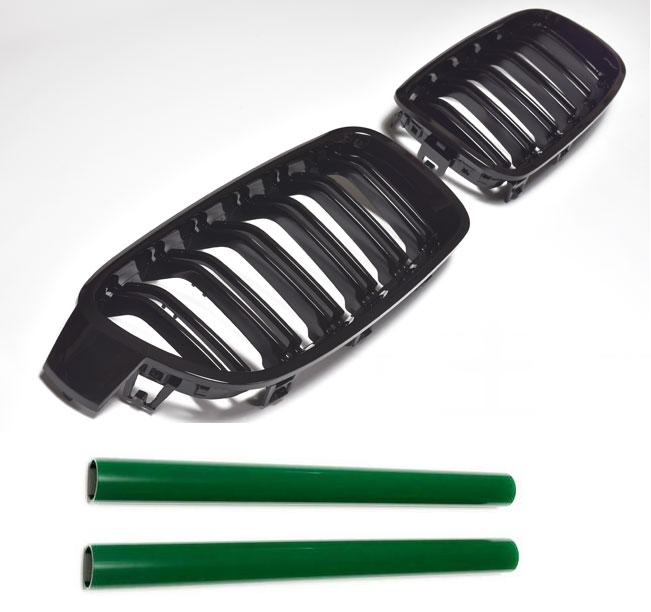 Kühlergrill Sportgrill Grill Gitter Schwarz Glanz + Grill Streben in GRÜN für BMW 3er F30 / F31 ab 2011-2019