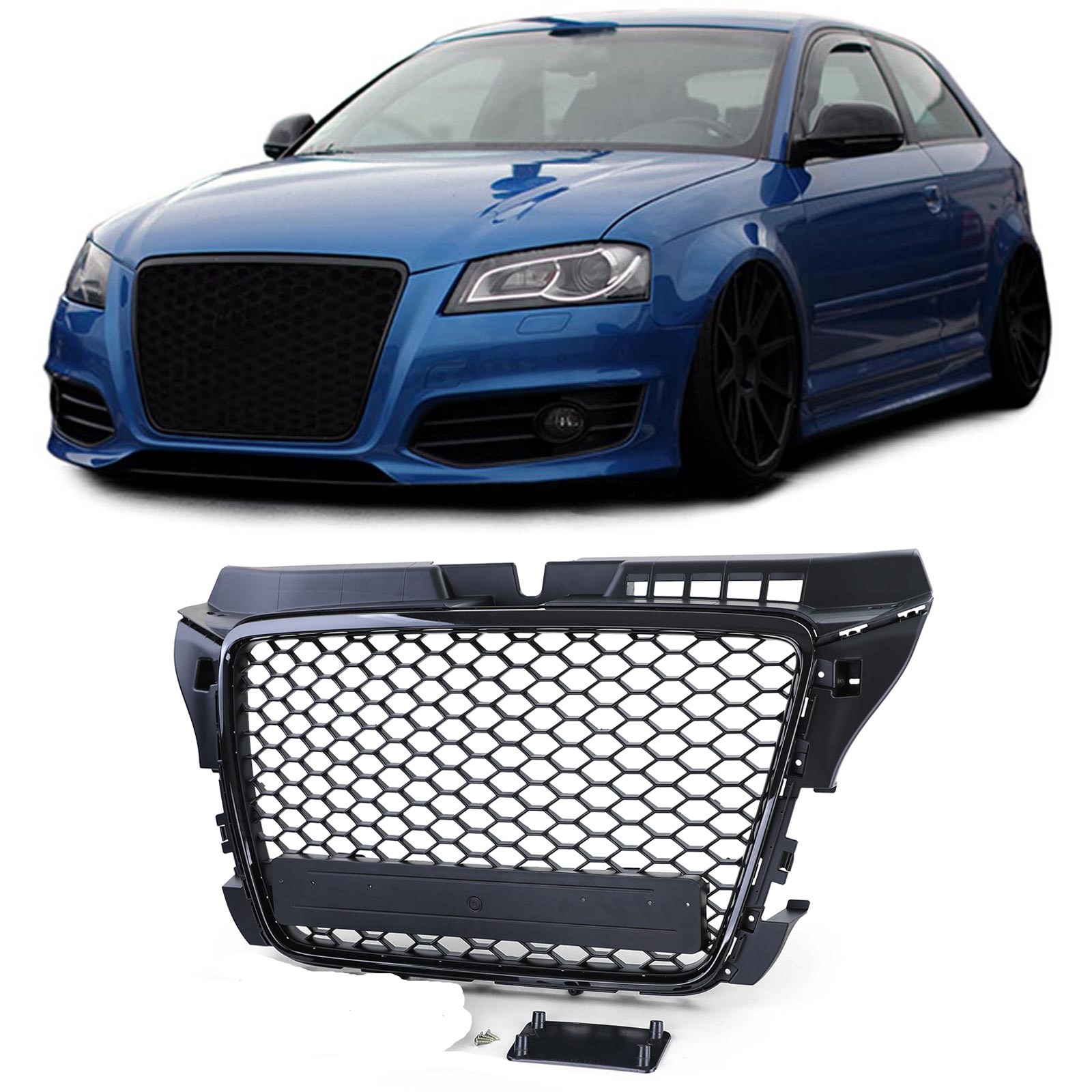 Kühlergrill Sportgrill Wabengrill Grill Schwarz Glanz für Audi A3 8P ab 2008-2012