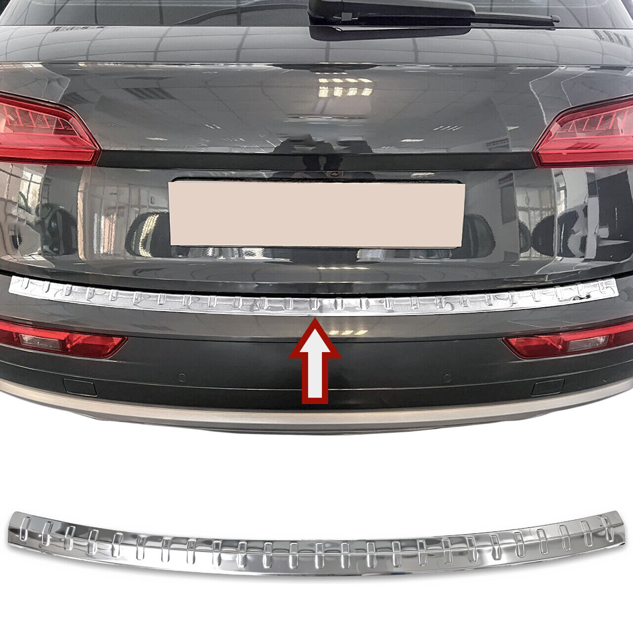 Edelstahl Ladekantenschutz Chrom Stoßstange Schutz Abdeckung mit Abkantung für Audi Q5 II Typ FY ab 2017-