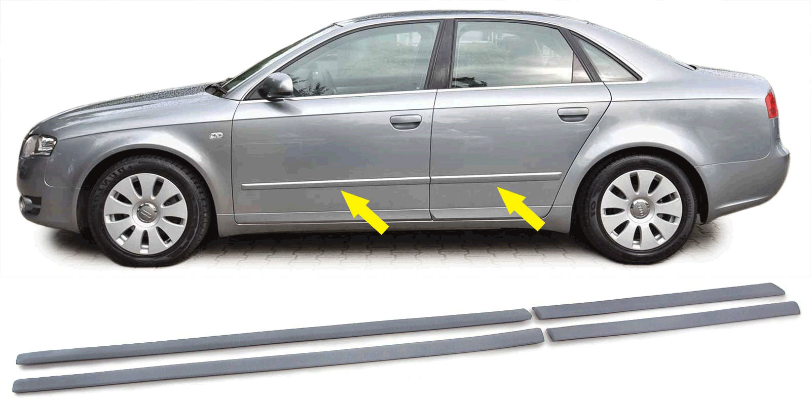 4x Zierleisten Türleisten Seitenleisten Leisten Set LINKS + RECHTS für Audi A4 B7 8E Limo + Avant ab 2004-2008