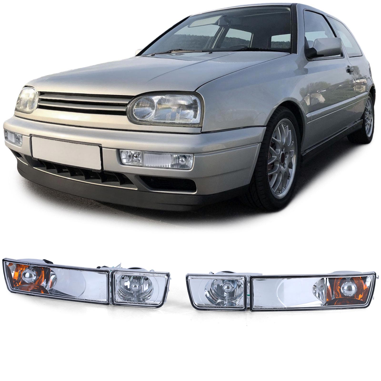 Frontblinker Blinker Klarglas in Chrom für VW Golf 3 III / Vento ab 1991-1999