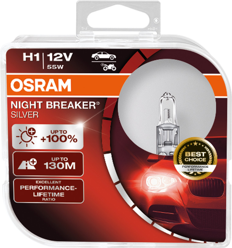 2 Stück OSRAM NIGHT BREAKER SILVER +100% Lampen Birnen für Scheinwerfer / Fassung H1
