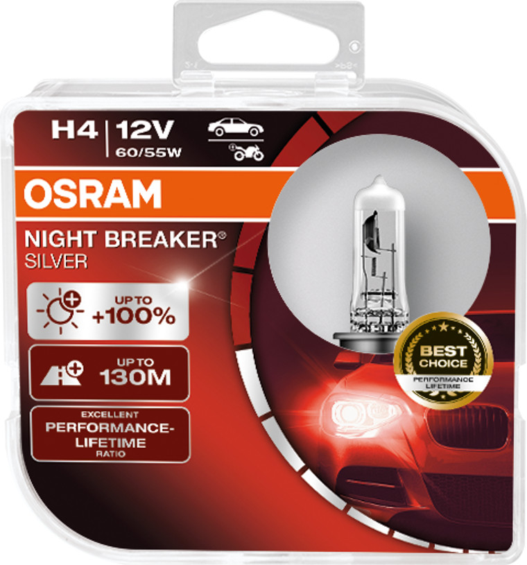 2 Stück OSRAM NIGHT BREAKER SILVER +100% Lampen Birnen für Scheinwerfer / Fassung H4
