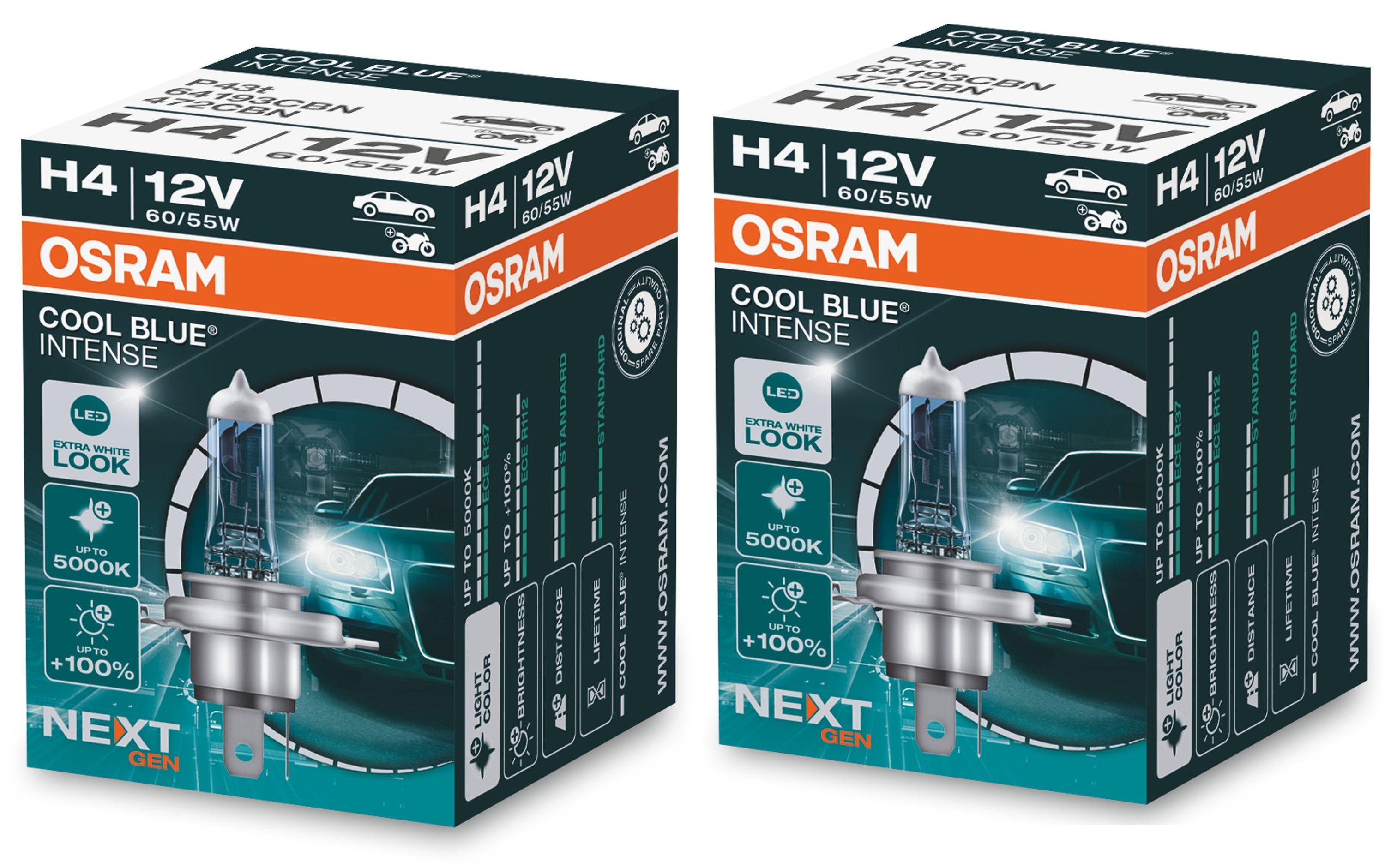 2 Stück OSRAM COOL BLUE INTENSE NEXT GENERATION Lampen Birnen für Scheinwerfer / Fassung H4 60/55W