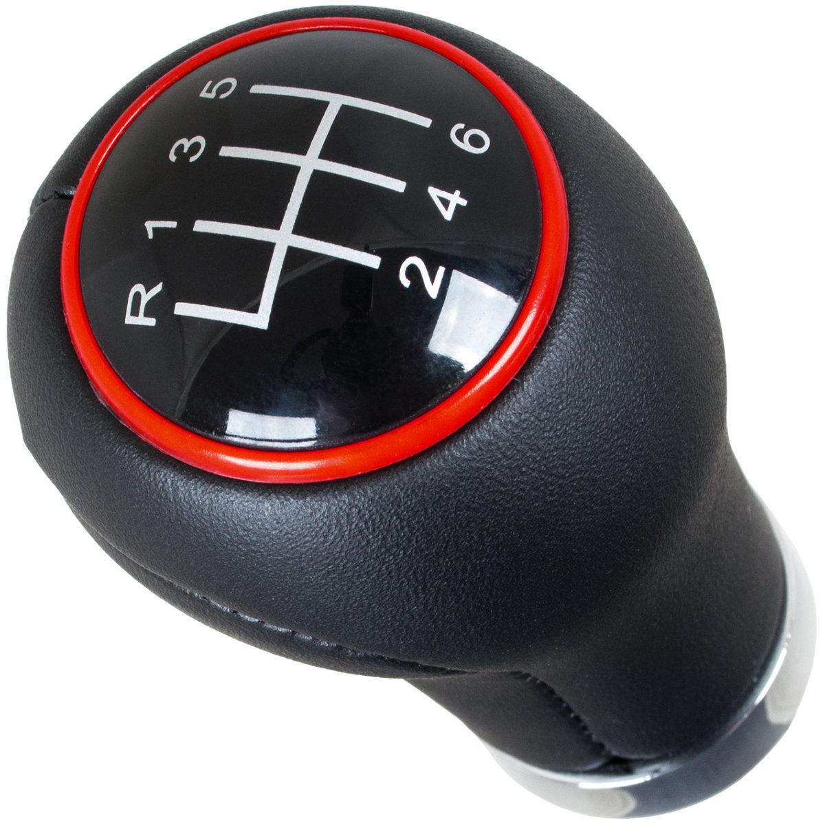Leder Schaltknauf 6-Gang mit Ring Rot passend für Audi 12mm Aufnahme für A1 A3 A4 A5 A6 Q2 Q3