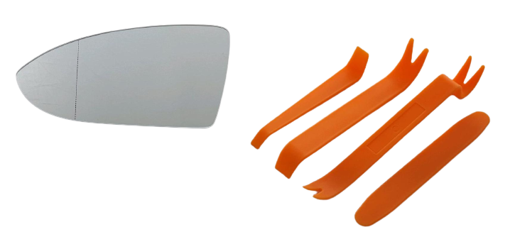 Spiegelglas Spiegel Glas Asphärisch Weiss Beheizt LINKS + Hebelwerkzeug für VW Golf 7 VII