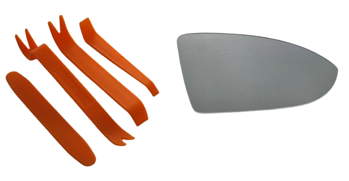 Spiegelglas Spiegel Glas Asphärisch Weiss Beheizt RECHTS + Hebelwerkzeug für VW Golf 7 VII