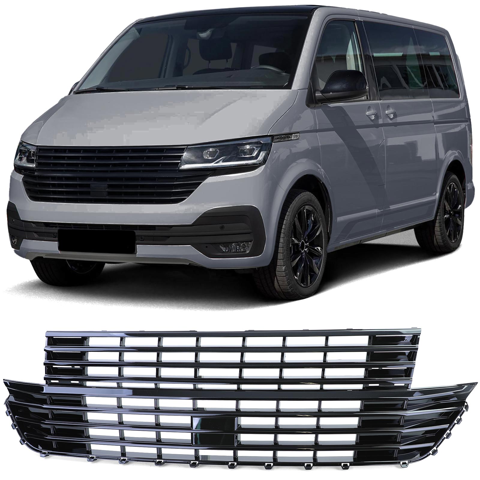 Kühlergrill Sportgrill Grill SCHWARZ GLANZ ohne Emblem für VW T6.1 ab 2019-