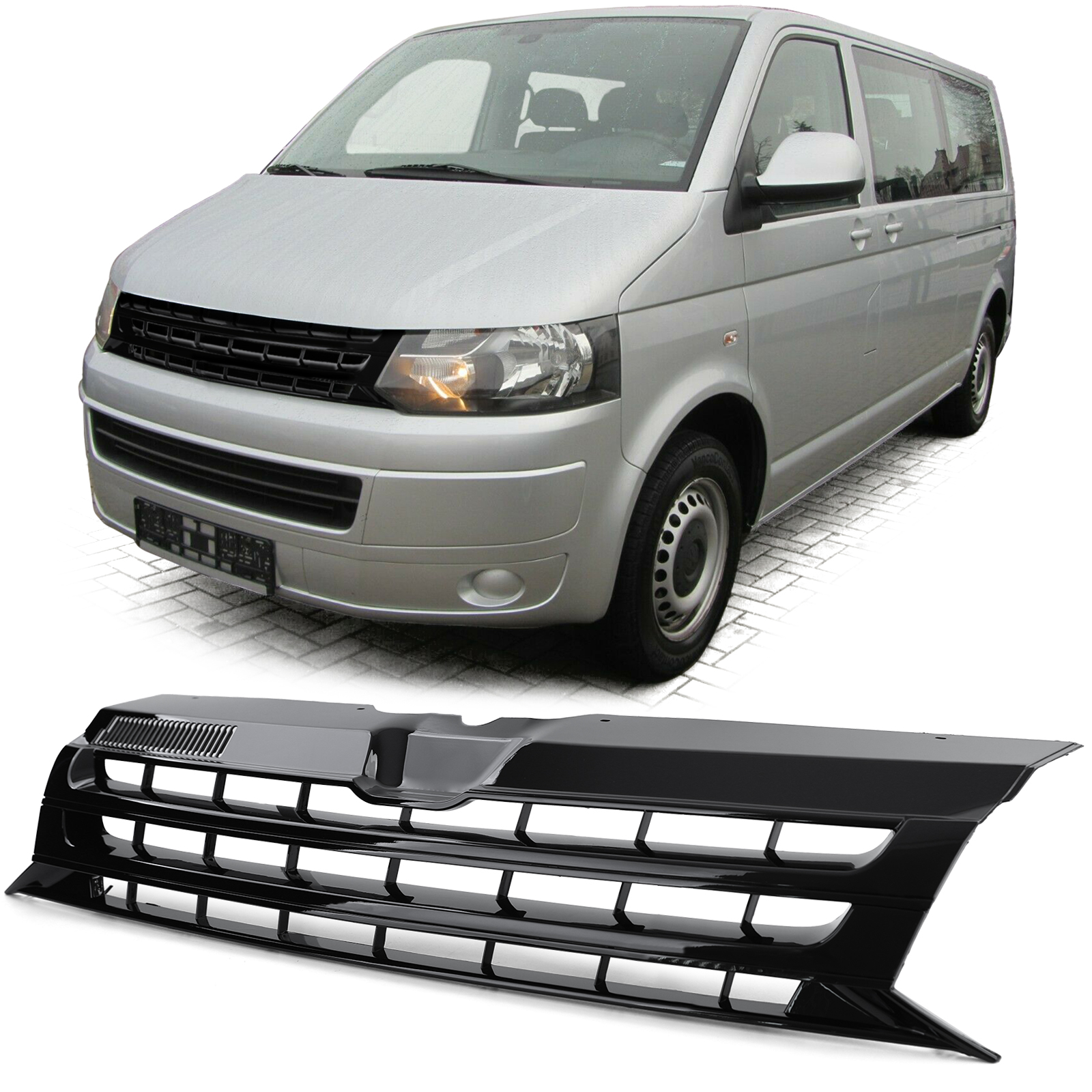 Kühlergrill Sportgrill Grill SCHWARZ GLANZ für VW T5 Facelift 2009-2015 (Nicht für Caravelle / Multivan)