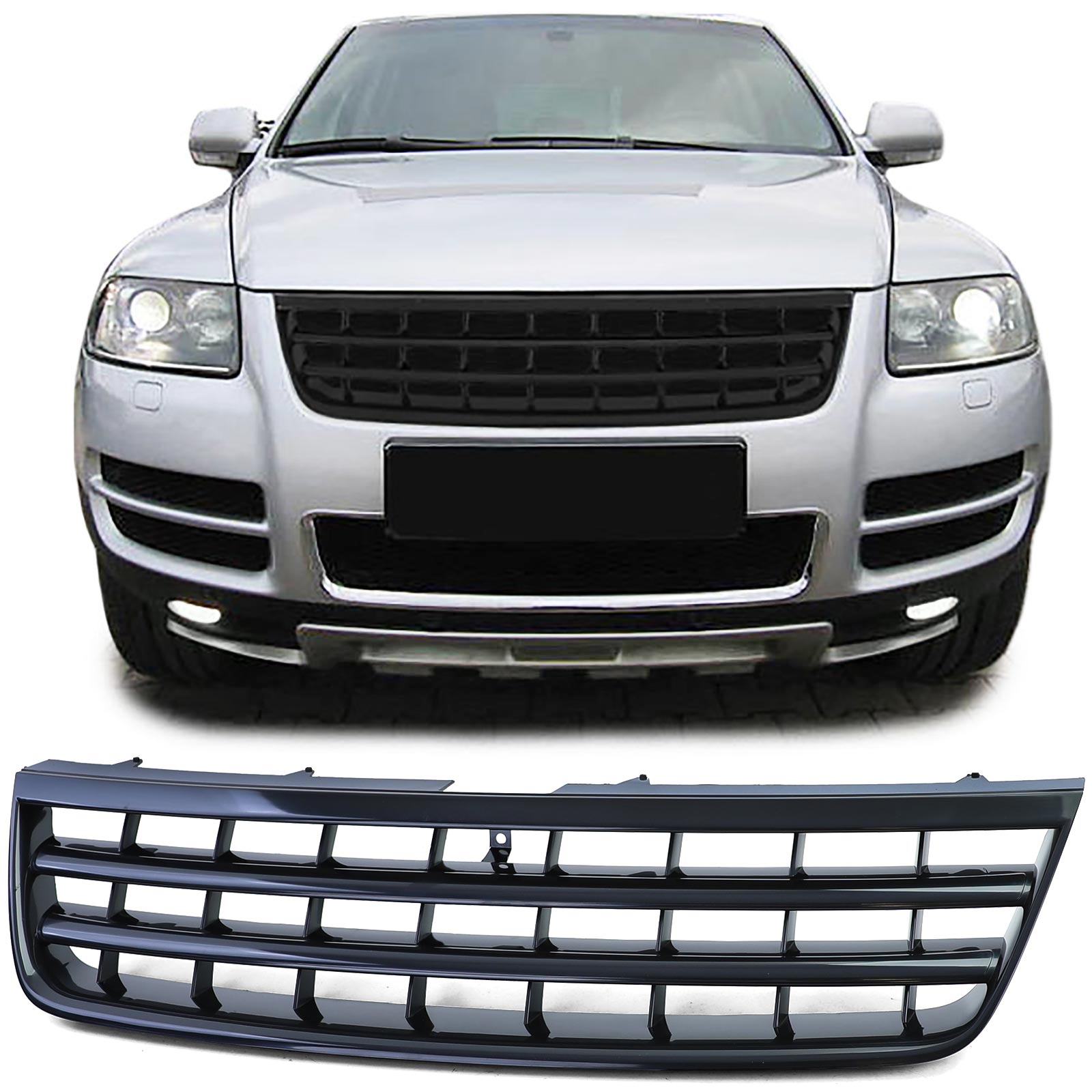 Kühlergrill Sportgrill Grill SCHWARZ GLANZ für VW Touareg 7L ab 2002-2006