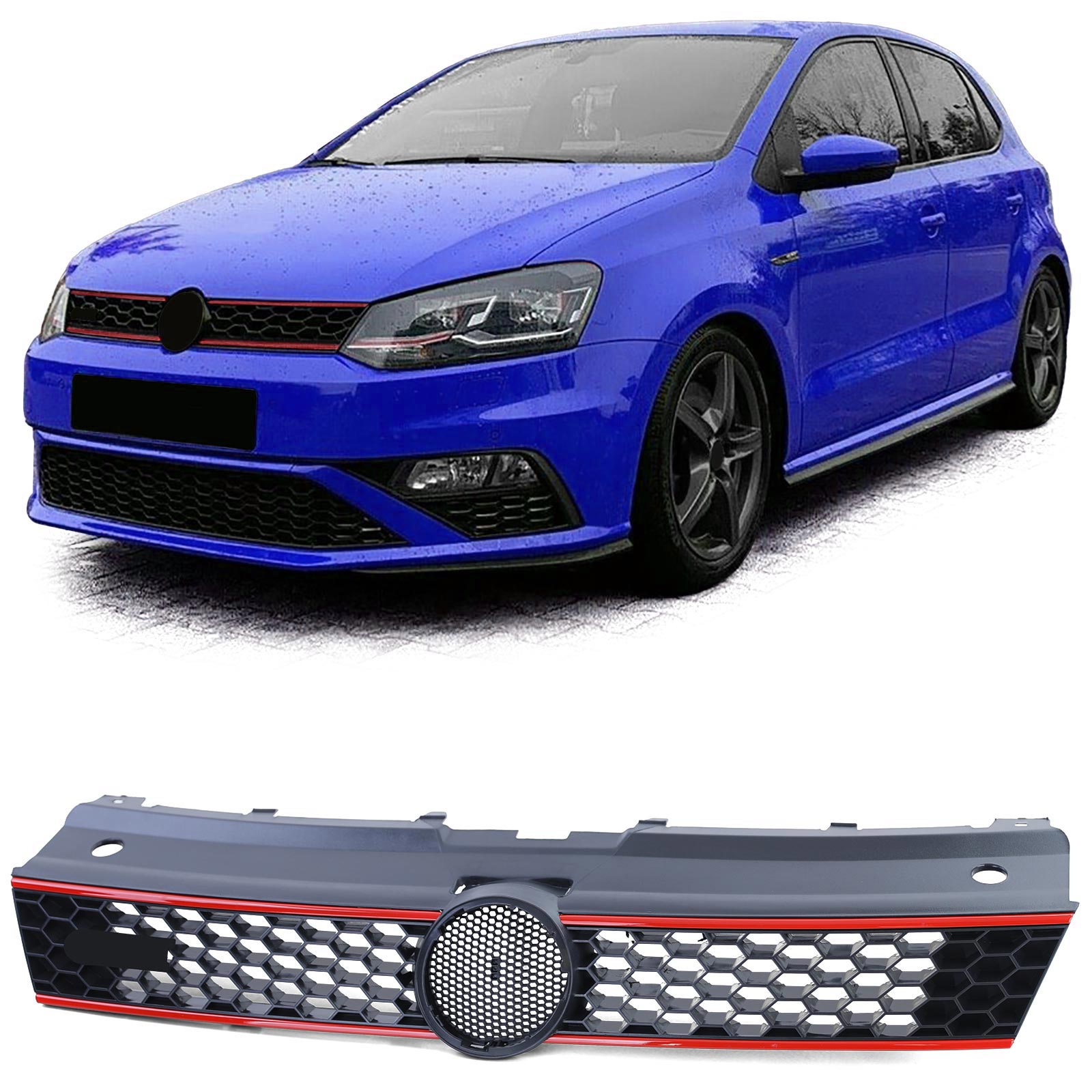 Kühlergrill Sportgrill Grill mit roter Leiste für VW Polo 5 6R 6C 09-17 auch GTI