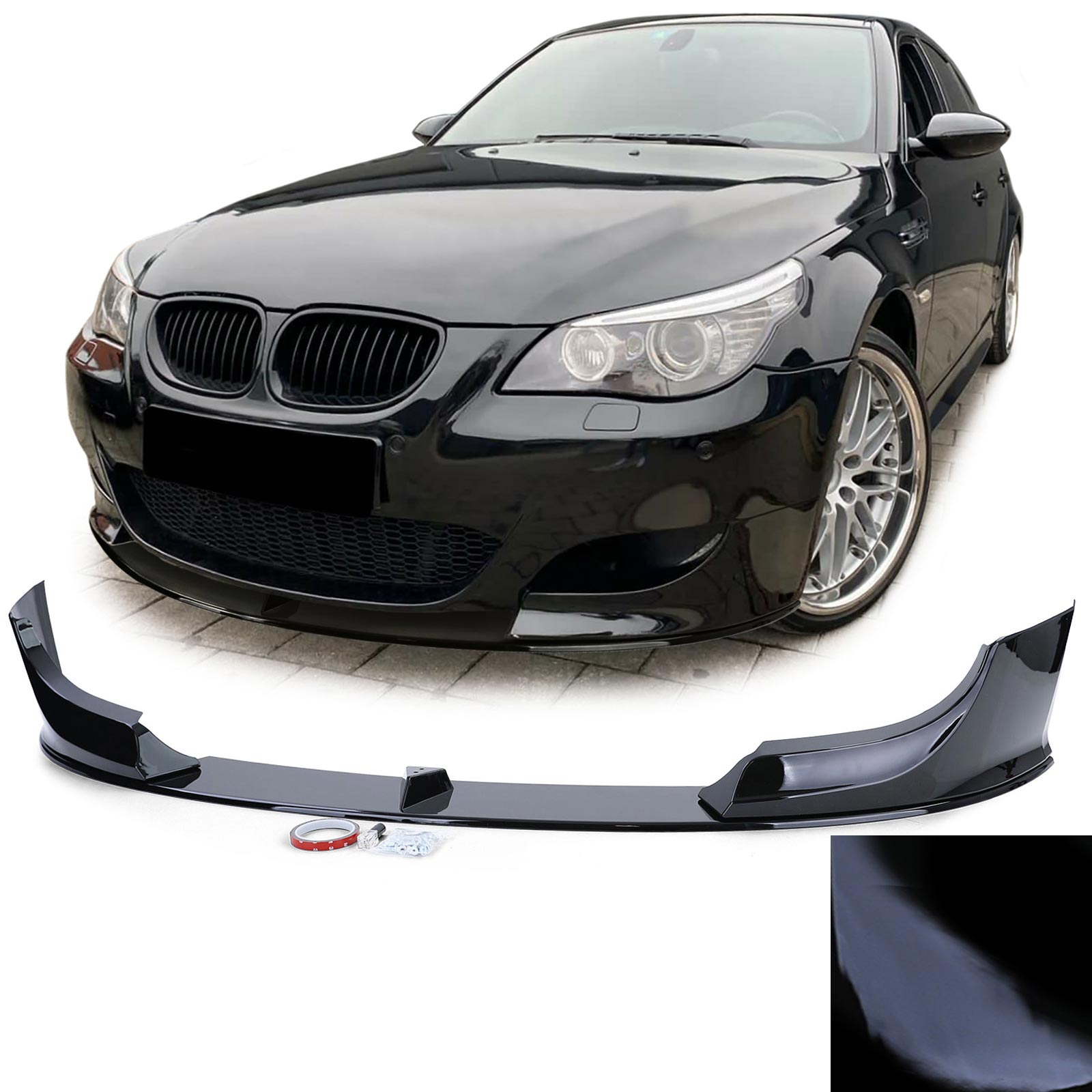 Frontspoiler Performance Spoiler Lippe Stoßstange in Schwarz Glanz für BMW 5er E60 E61 2003-2010 mit M-Paket
