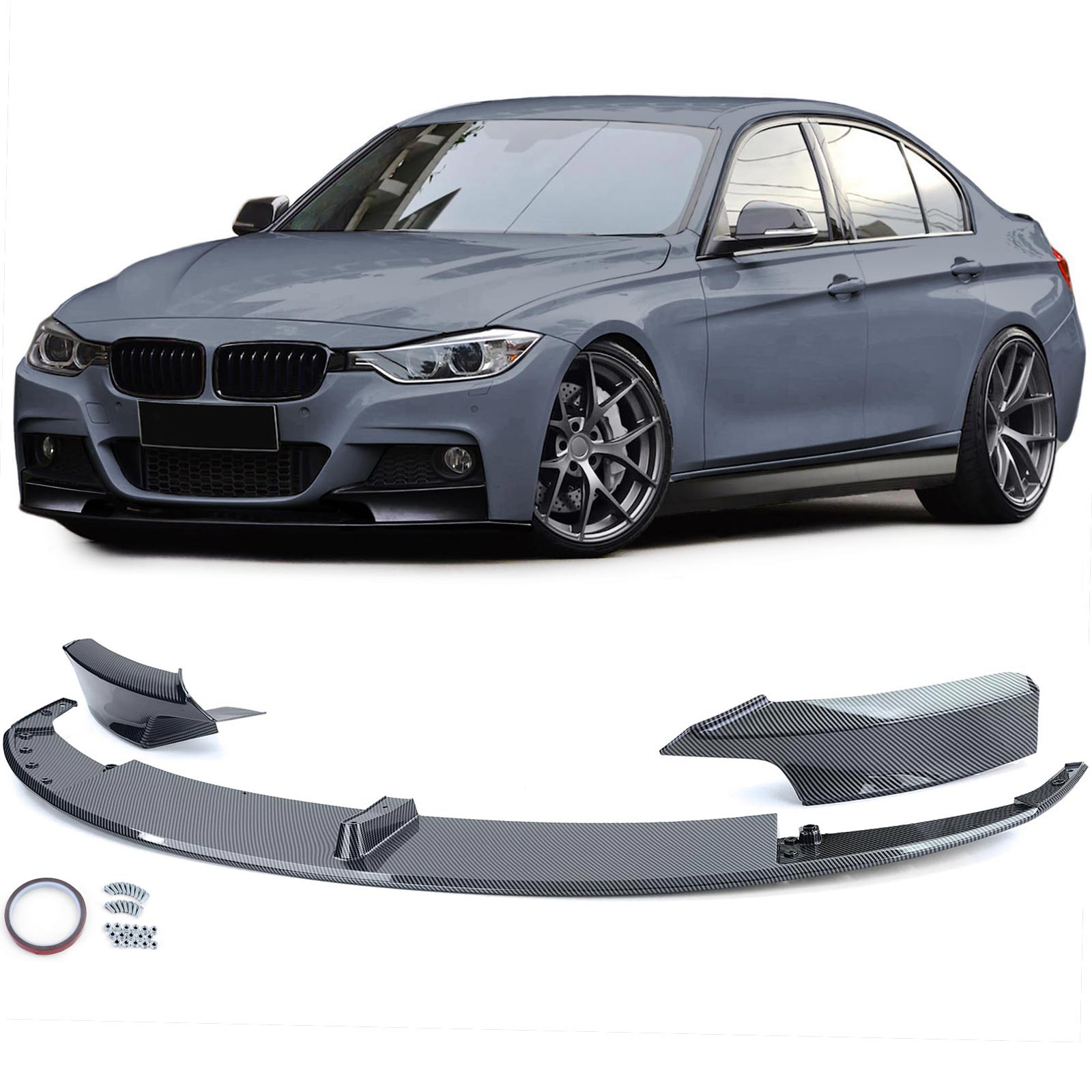 1-teilig Frontspoiler Performance Spoiler Lippe Stoßstange Carbon Look für BMW 3er F30 F31 ab 2011-2019 mit M-Paket