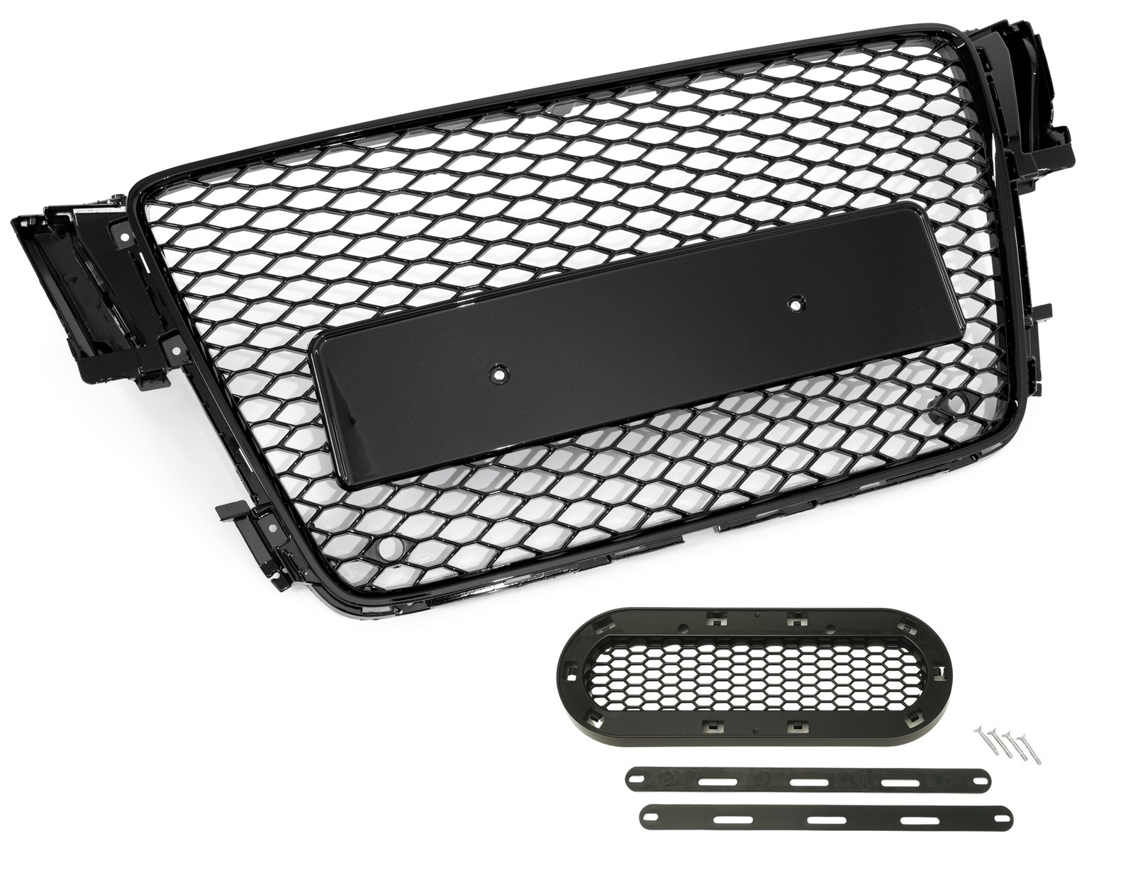 Kühlergrill Sportgrill Wabengrill Grill SCHWARZ GLANZ inklusive Emblem Halter für Audi A5 8T 2007-2011