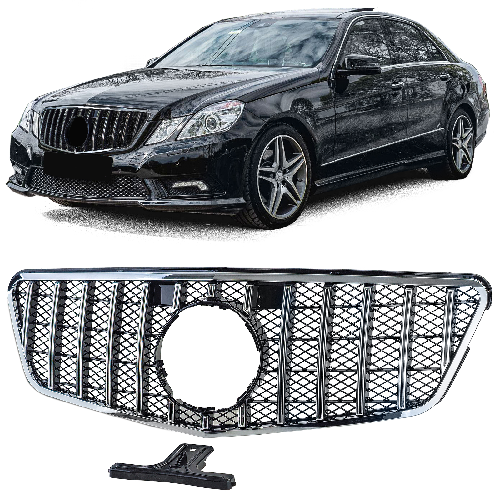 Kühlergrill Sportgrill Grill Chrom Schwarz Glanz für Mercedes E W212 S212 Vorfacelift 2009-2013